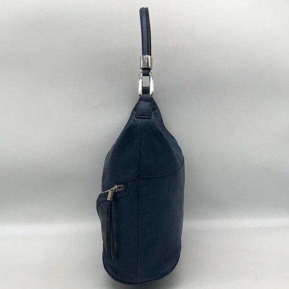 B. Makowsky Blue Leather Double Zipper Shoulder Bag - Picture 4 of 12